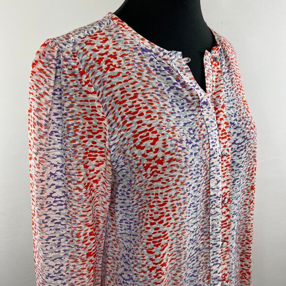 REISS Purple Red Printed Button-Down Long Sleeve Lightweight Chiffon Blouse 6 - Picture 3 of 6